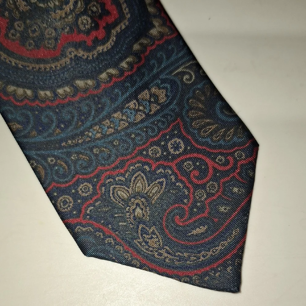 Christian Dior Monsieur USA Paisley Floral Patterned Pure Silk Tie - Blue/Red